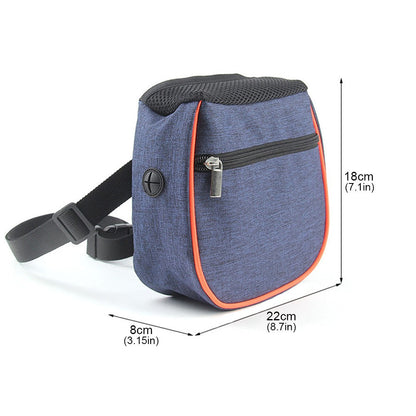 Dog treat waist bag size: about 22 cm wide, 18 cm tall and 8 cm deep