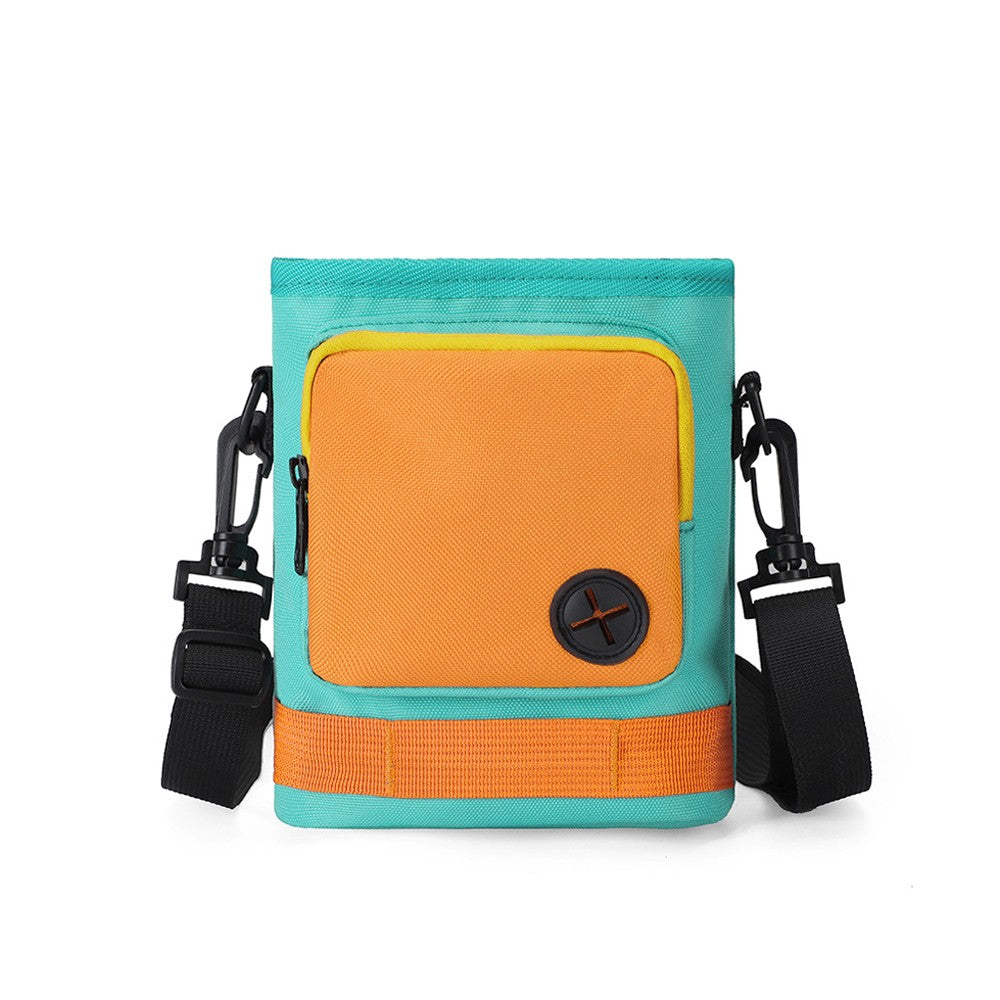 Teal dog walking bag with orange front pocket