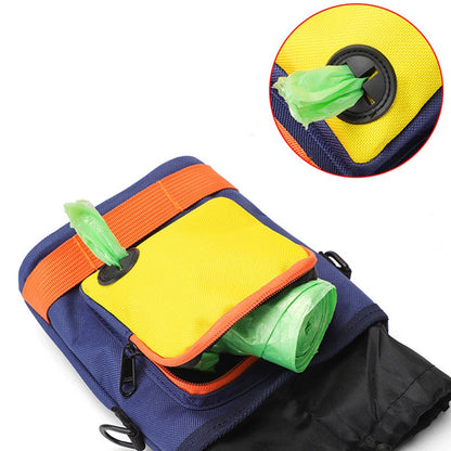 Poop bag dispenser hole on the front pocket of the walking bag