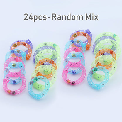 24-pack of mesh ring cat toys in mixed colours