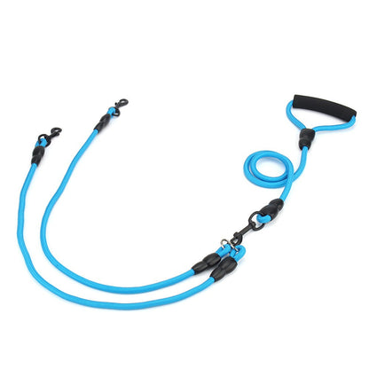Blue multi-dog leash with padded handle