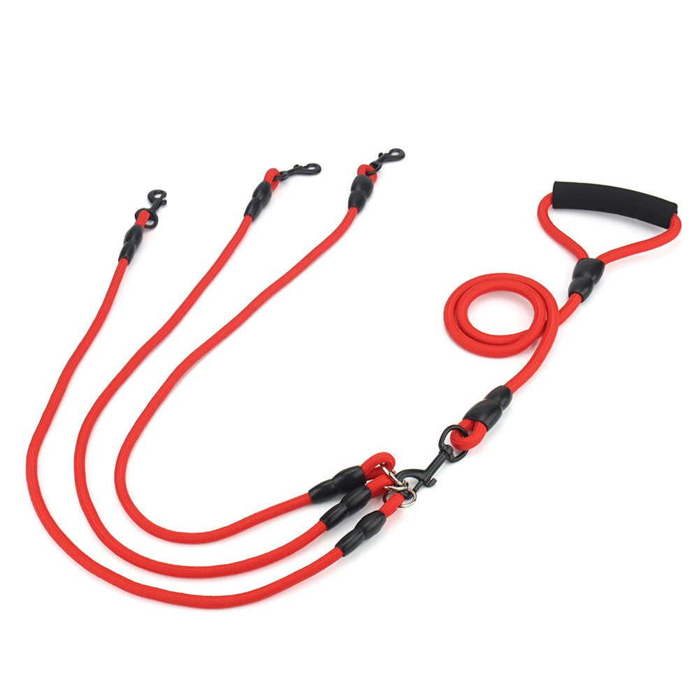 Red leash for three dogs