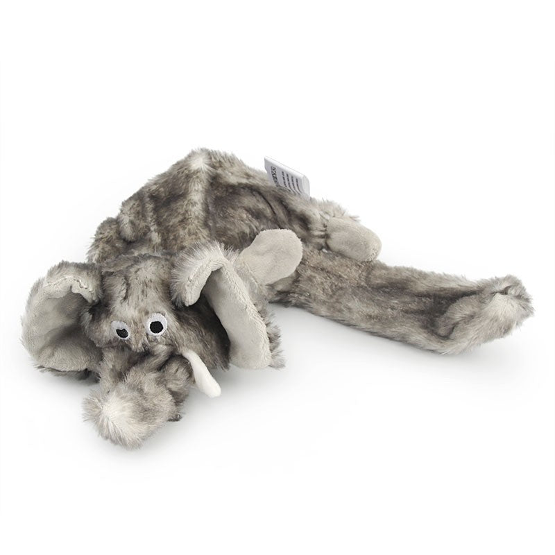 Gray elephant dog toy in soft shaggy plush with floppy ears