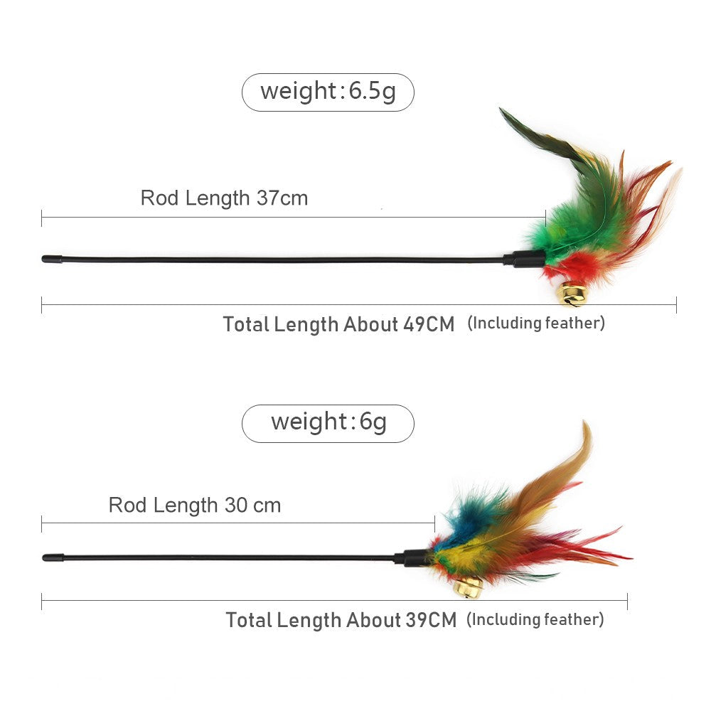 Feather cat toy sizes: 30 cm rod, about 39 cm in total, or 37 cm rod, about 49 cm in total