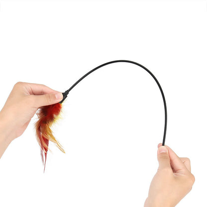 Flexible feather cat wand bending in two hands