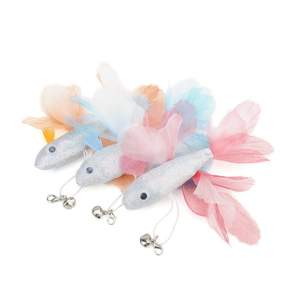 Pink, blue and orange goldfish cat teaser heads with bells