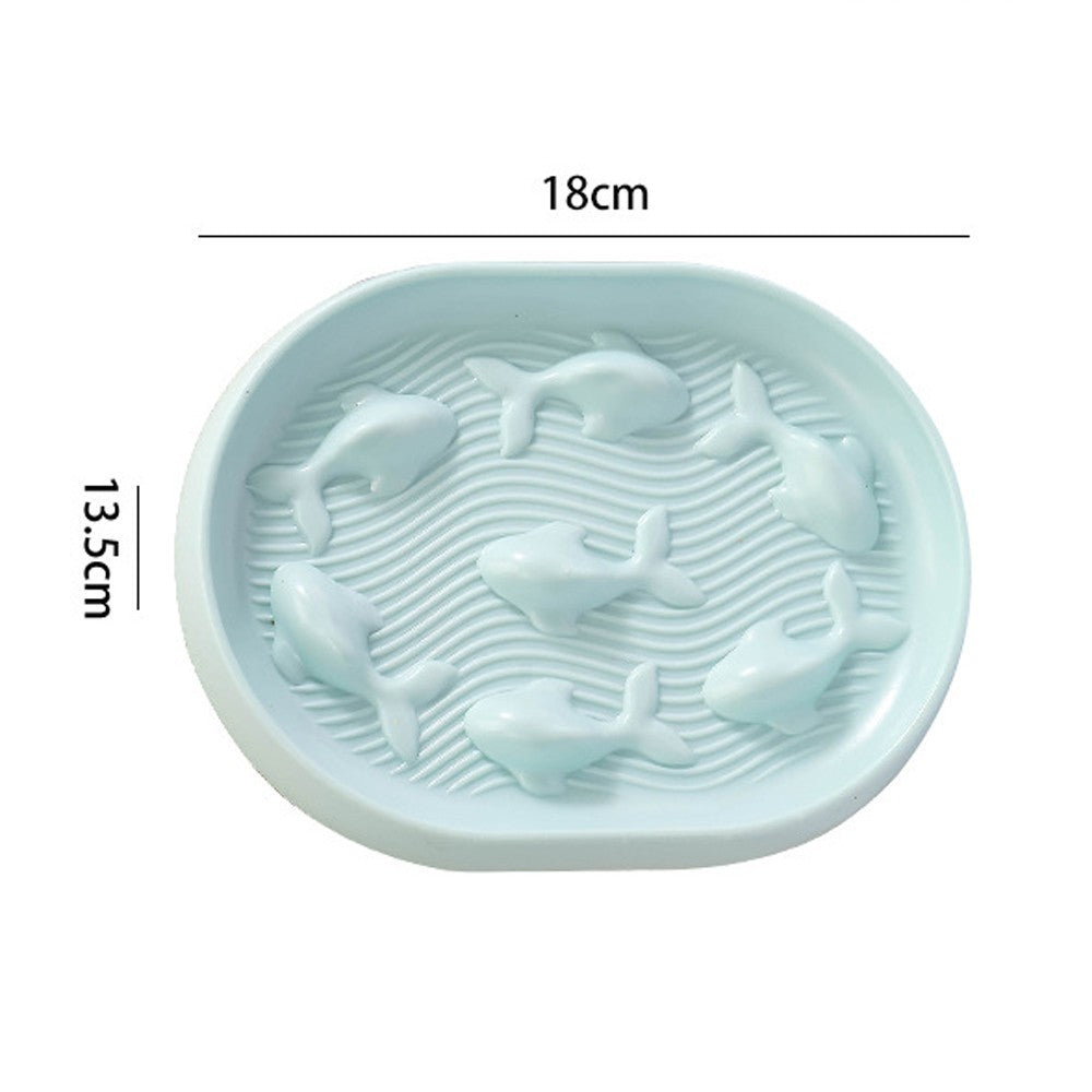 Fish slow feeder cat bowl measures 18 by 13.5 cm