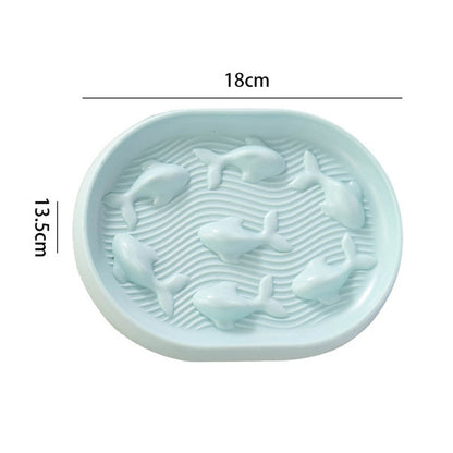 Fish slow feeder cat bowl measures 18 by 13.5 cm