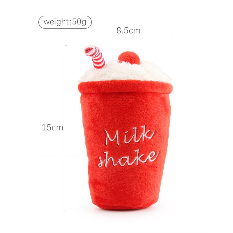 Red plush milkshake dog toy, 15 x 8.5 cm