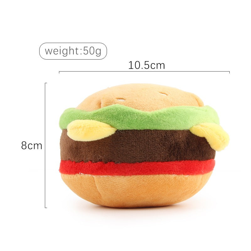 Plush burger dog toy, 10.5 x 8 cm