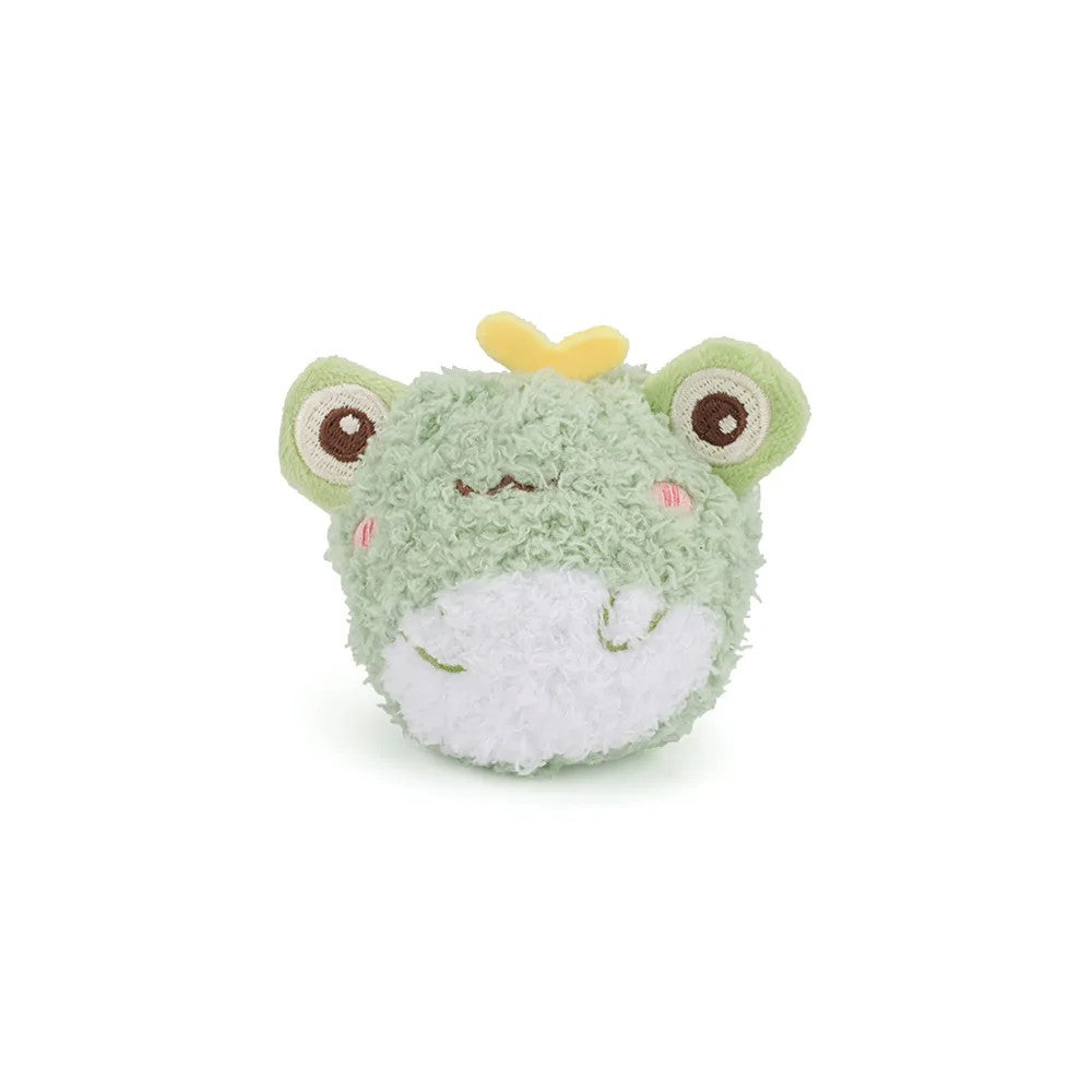 Green frog dog toy, round fluffy plush ball