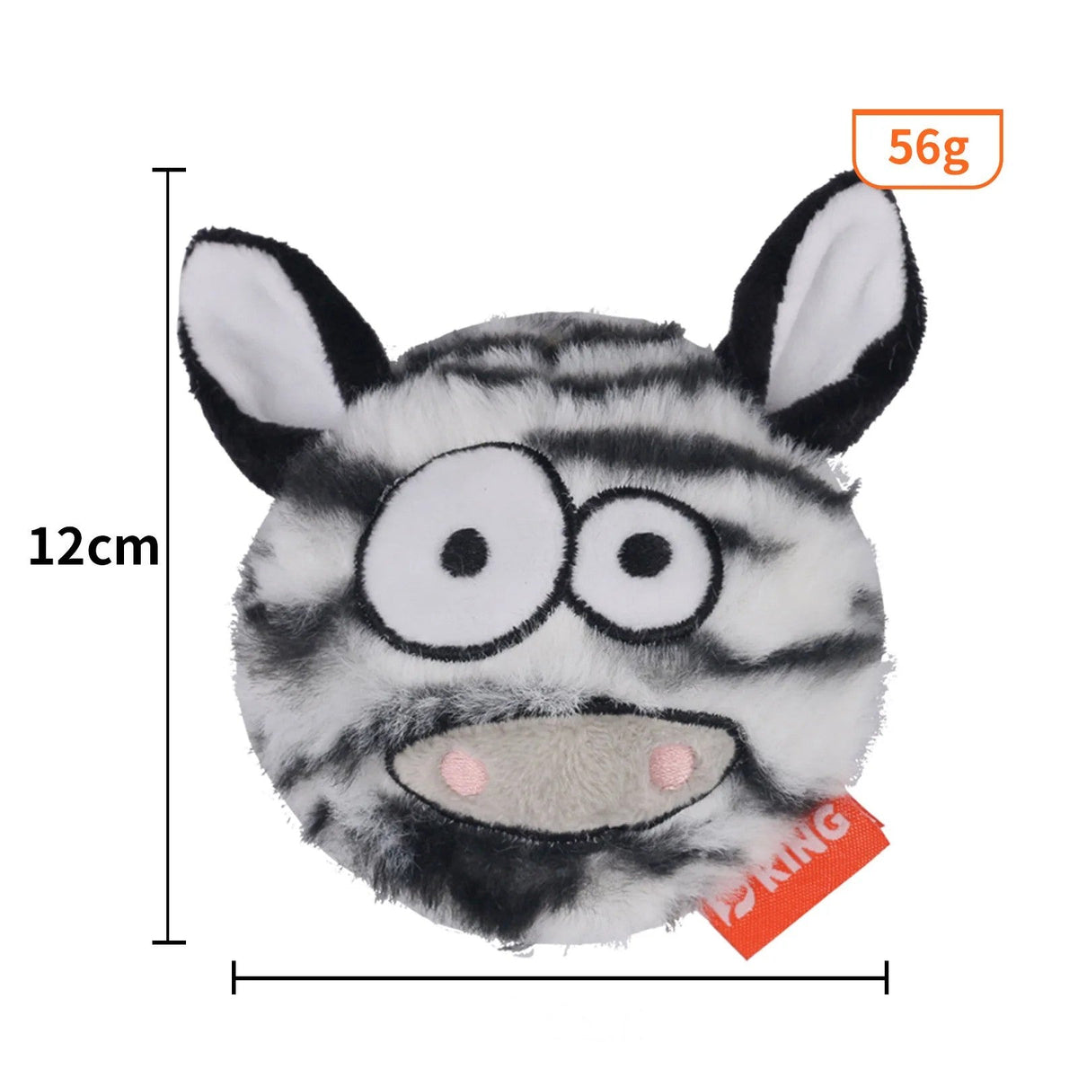 Zebra dog toy face, 12 by 10 cm