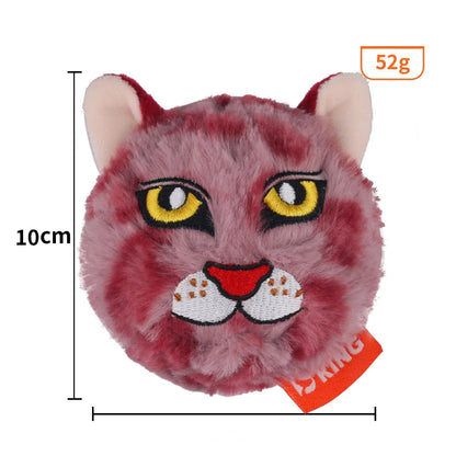 Red leopard face plush dog toy, 10 by 10 cm