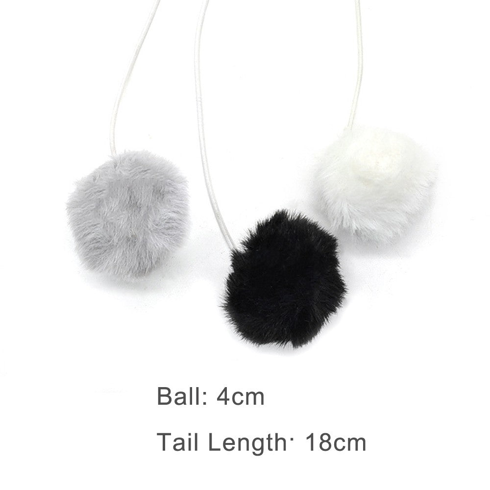 Grey, black and white fluffy pom-pom balls, 4 cm ball with 18 cm cord