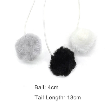 Grey, black and white fluffy pom-pom balls, 4 cm ball with 18 cm cord