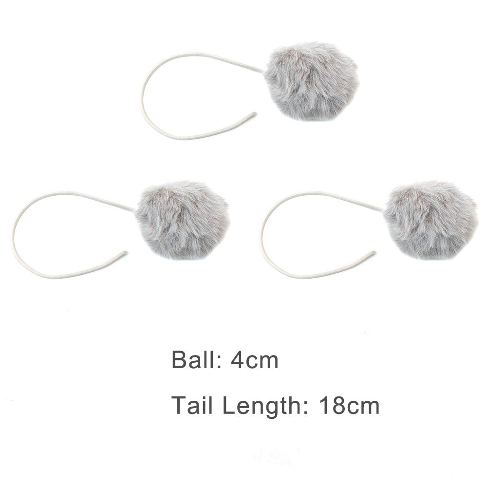Three grey fluffy pom-pom hanging toys