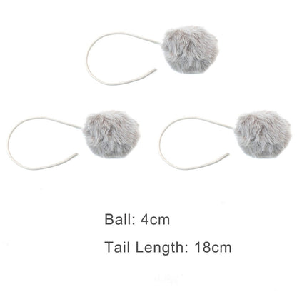 Three grey fluffy pom-pom hanging toys