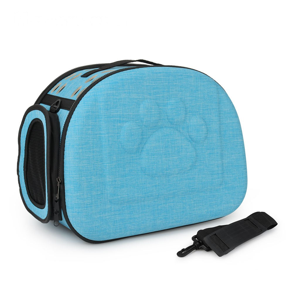 Size M hard shell cat carrier in blue