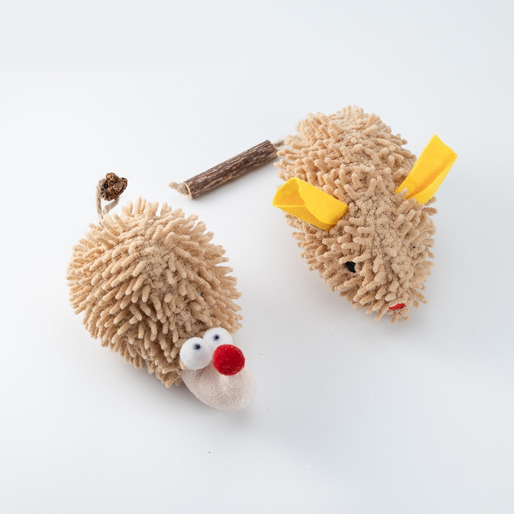 Two pack of catnip hedgehog and mouse cat toys