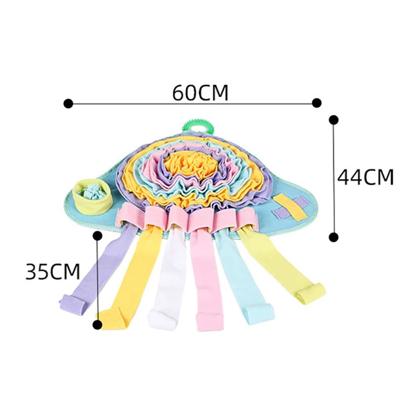 Jellyfish snuffle mat size: 60 x 44 cm body with 35 cm tentacles (23.6 x 17.3 x 13.8 in)