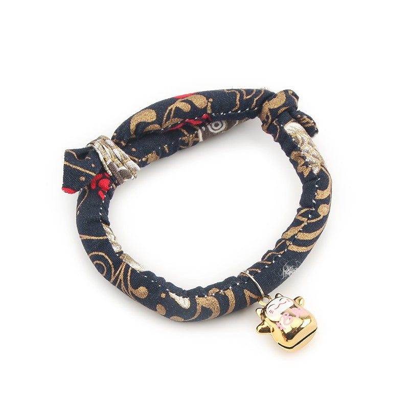 Navy and gold kimono cat collar with bell