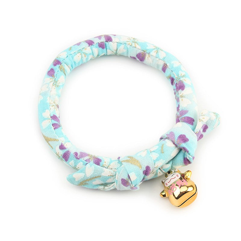 Aqua floral kimono cat collar with bell