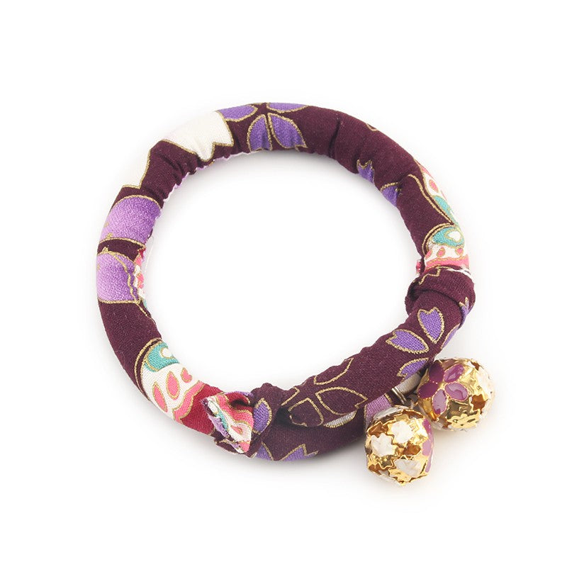 Plum floral kimono cat collar with bell