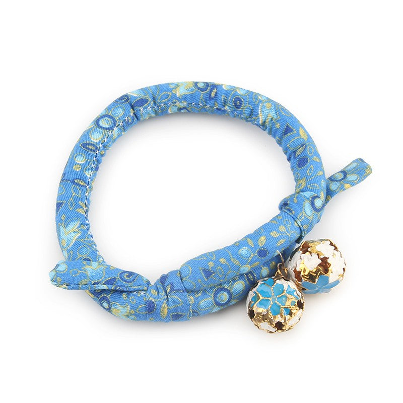Blue wave kimono cat collar with bells