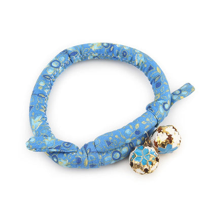 Blue wave kimono cat collar with bells