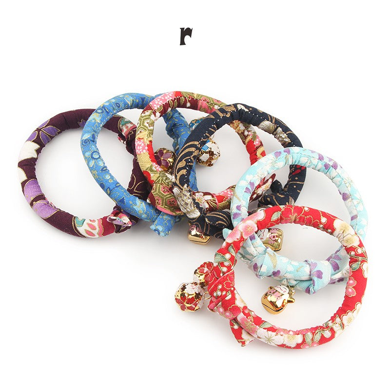 Six floral kimono cat collars with bells