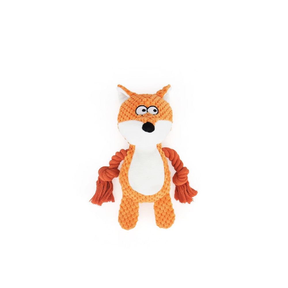 Orange fox knotted plush dog toy