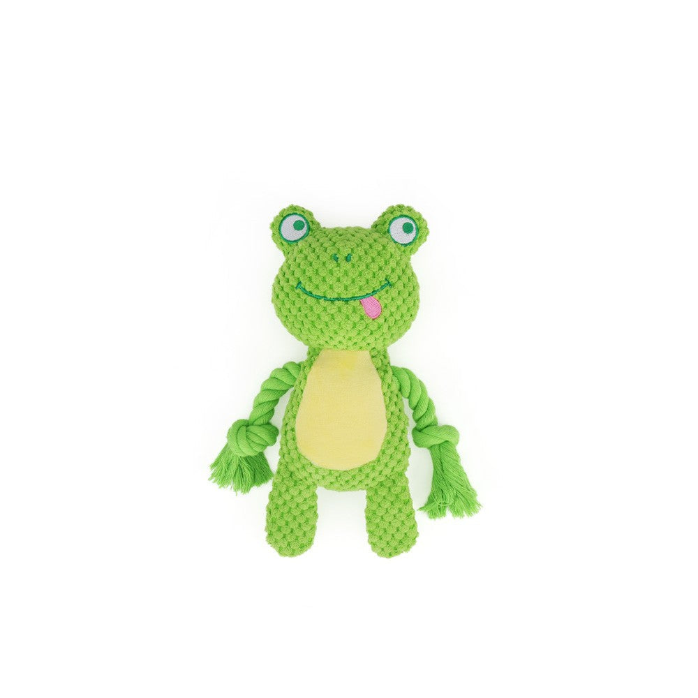 Green frog knotted plush dog toy