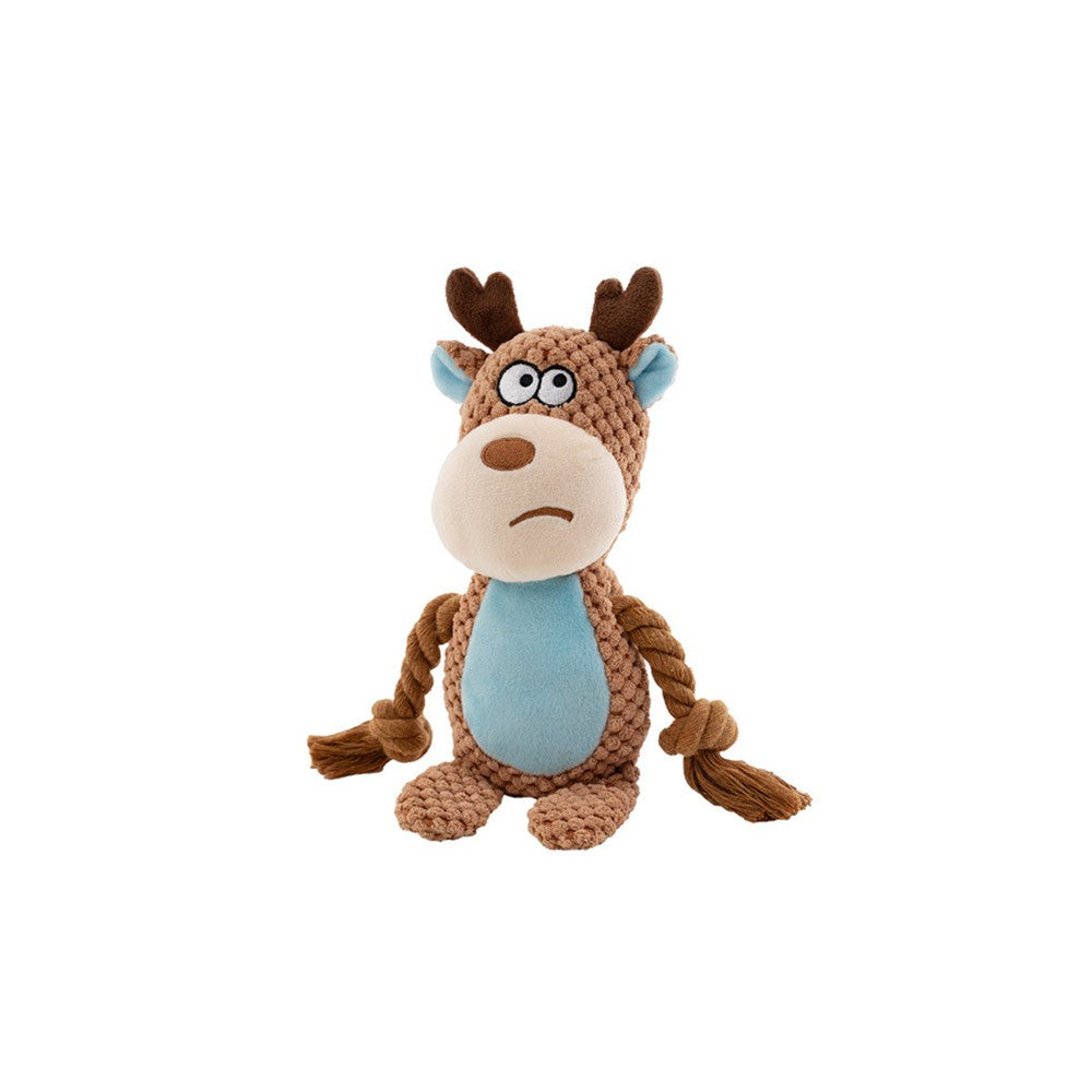 Brown moose knotted plush dog toy with antlers