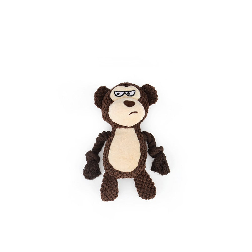 Brown monkey knotted plush dog toy