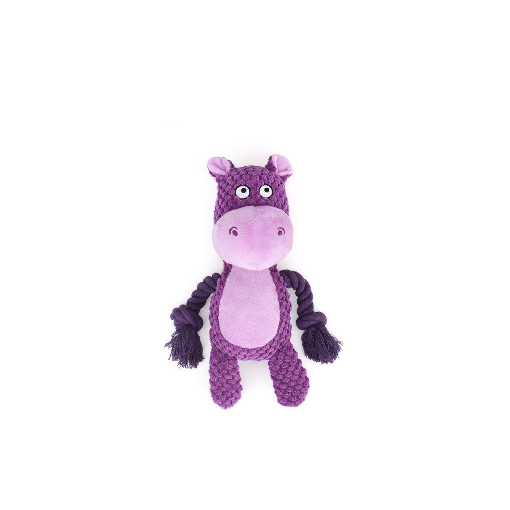 Purple hippo knotted plush dog toy