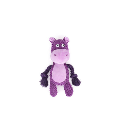 Purple hippo knotted plush dog toy