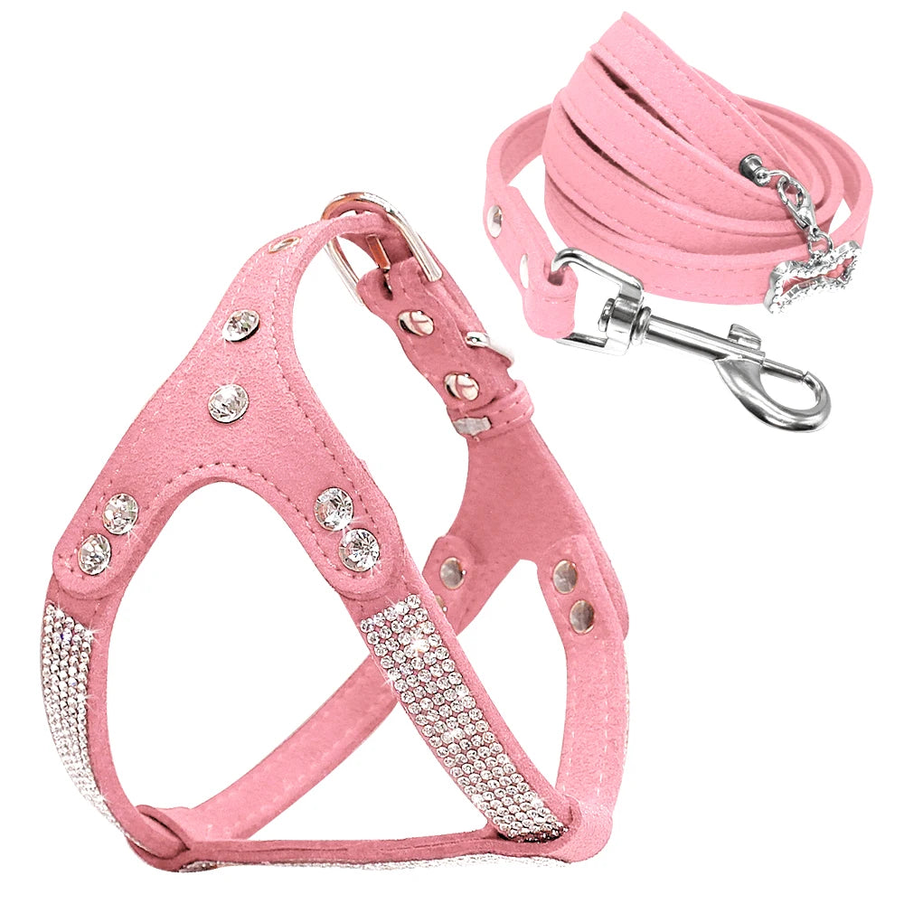 leather dog harness for small dogs black color pink color