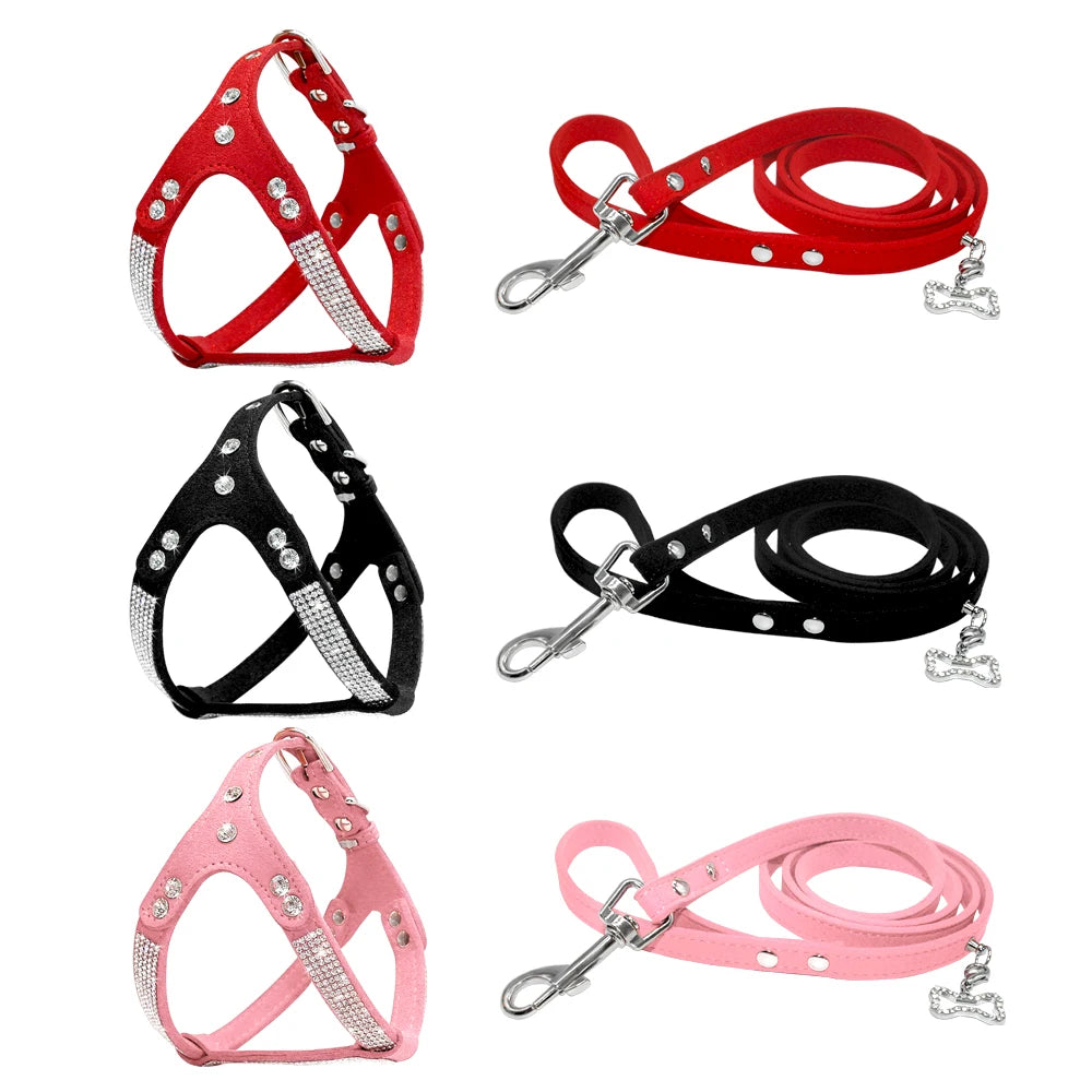 leather dog harness set with leash