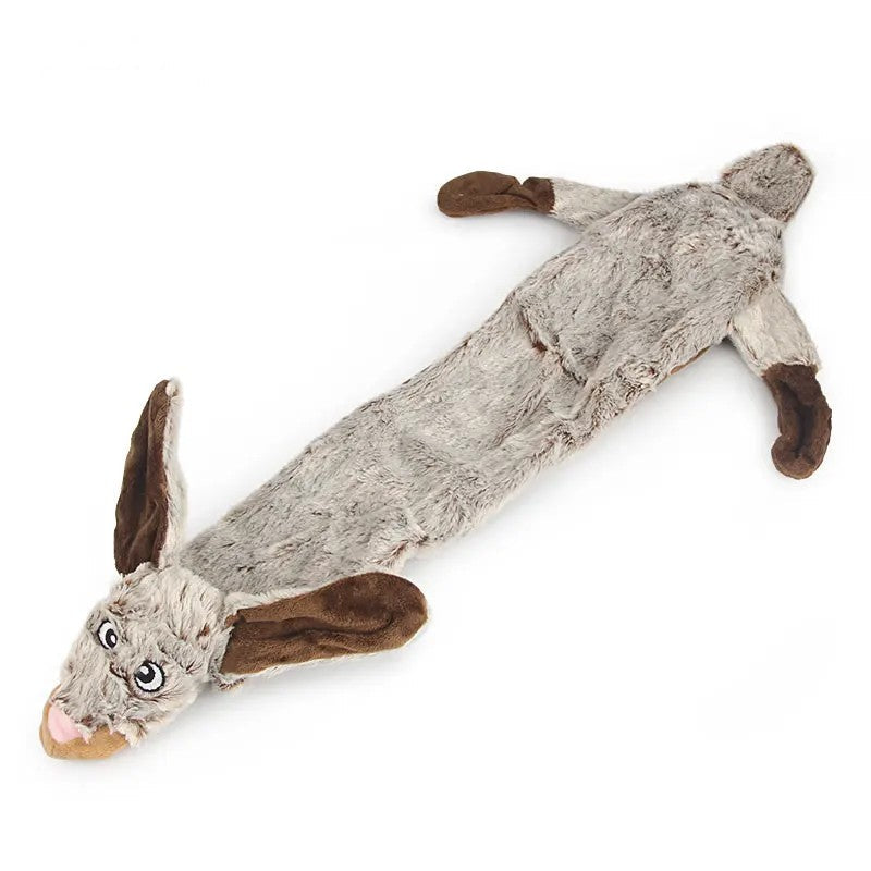 Grey rabbit plush dog toy with long ears