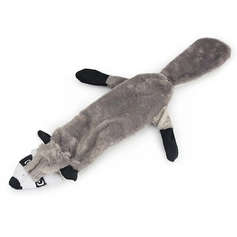 Raccoon plush dog toy with flat tail