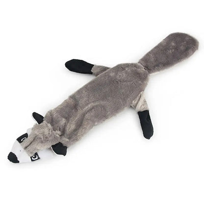 Raccoon plush dog toy with flat tail