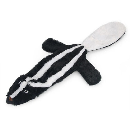 Skunk plush dog toy with flat tail