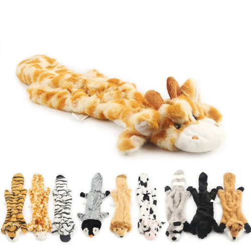 Lion dog toy with tiger, leopard and other flat plush animals