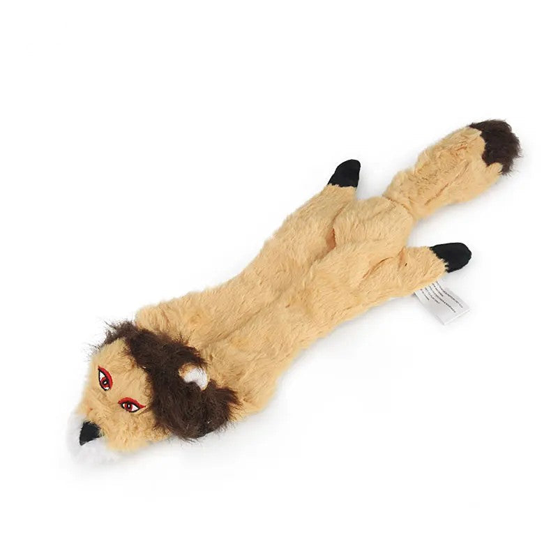 Golden lion dog toy, long flat squeaky plush