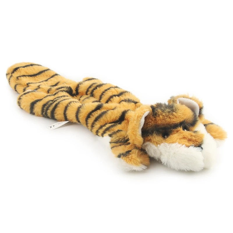Bright orange tiger dog toy with stripes