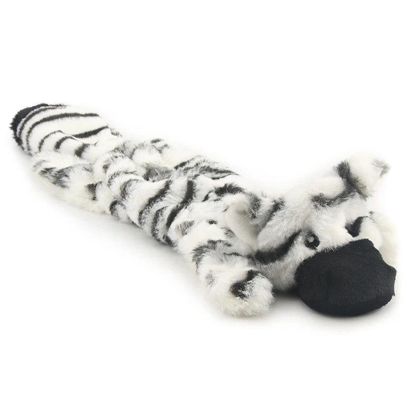 Black and white zebra plush dog toy