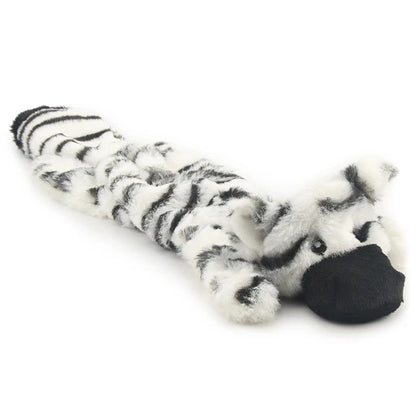 Black and white zebra plush dog toy