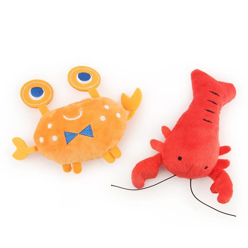 Lobster dog toy and crab dog toy, 2-pack plush set