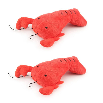 Two red lobster dog toys with antennae