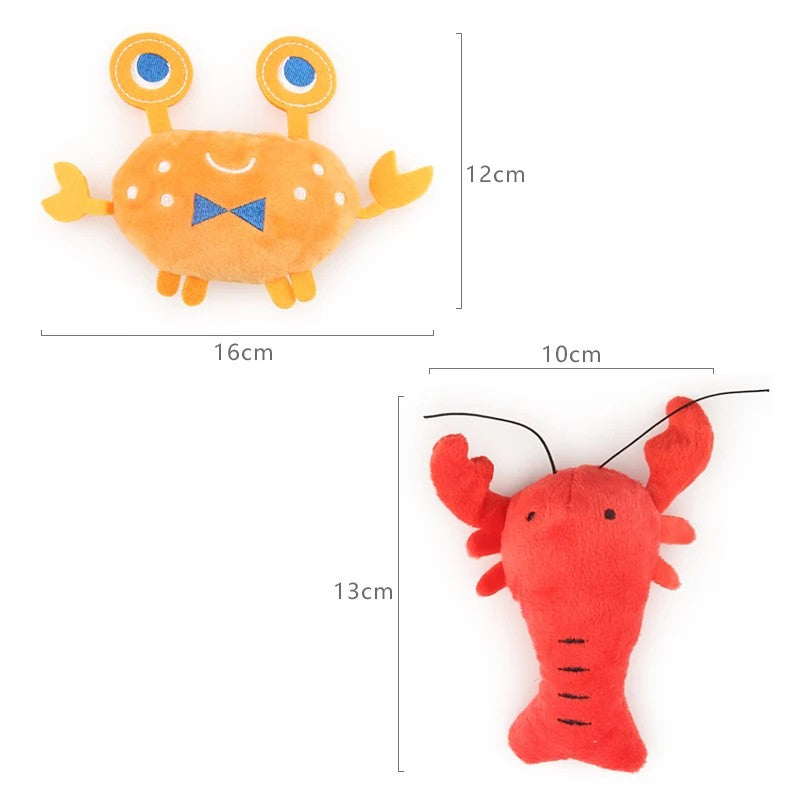 Size guide: crab 16 by 12 cm, lobster 10 by 13 cm